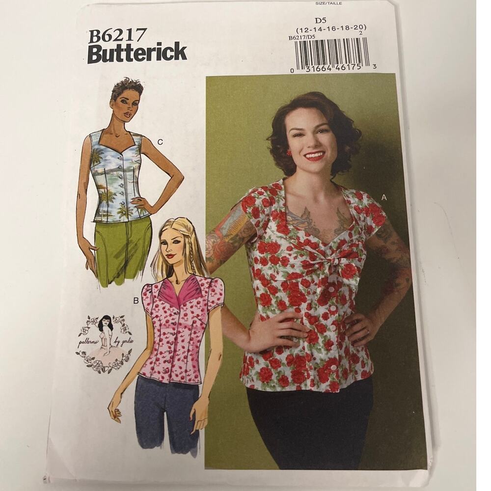 Butterick Sewing Pattern B6217 Retro Shirt Blouse Rockabilly Gertie 12-20 UNCUT